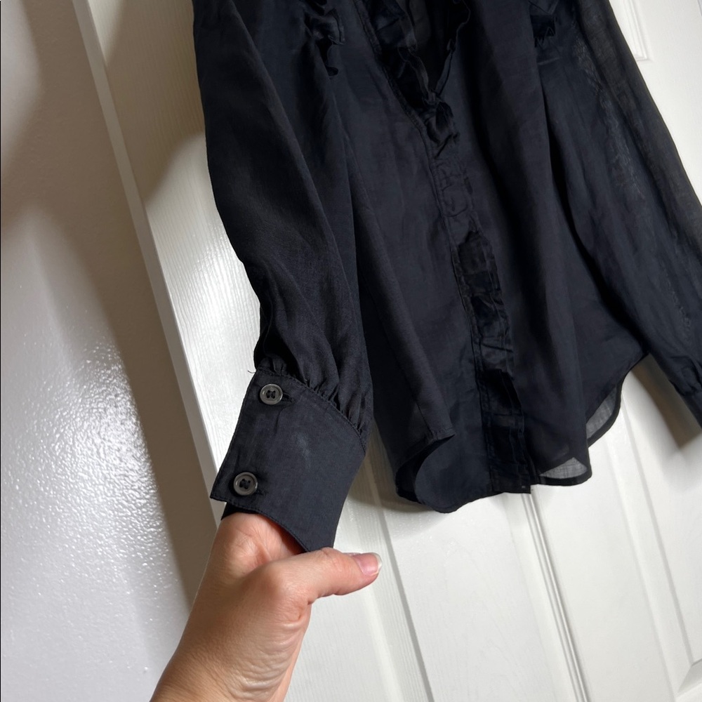 Frame Black Ruffled Blouse 100% RAMIE - Picture 5 of 9